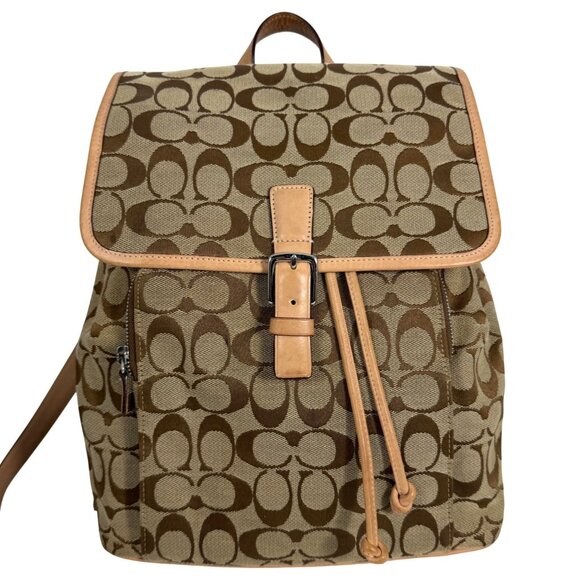 Vintage COACH Classic Signature Logo Vachetta Tan Buckle Backpack Bag 6080 Y2K